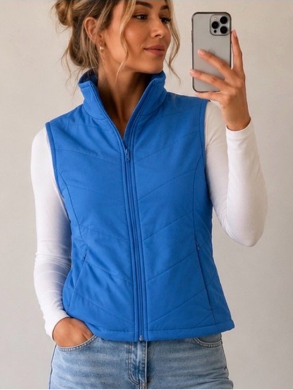 Coldwater Creek Size 8 Small Blue Quilted Vest Women